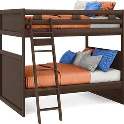 Sturdy Full-Size Wooden Bunk Bed with Mattresses