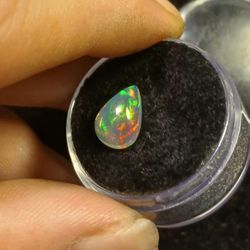 Fire Opal, AAA Natural Pear Cabochon 1.75Ct 11x8mm High Flash Genuine

