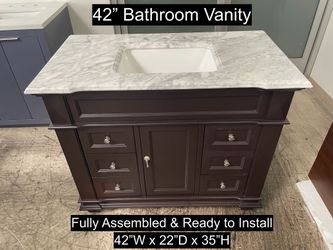 42" Bathroom Vanity with Carrara Marble Countertop & Solid Wood & Plywood Cabinet #3435
