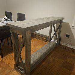 Built with real wood. 5 feet long, 36 inches high,  14.5 inches deep. Farmhouse style Sofa Table. Entryway Tables, Console Table. Ready for pickup 