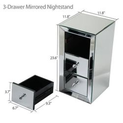 
New 3-Drawer Silver Mirror Bedside Table with Oblate Handle