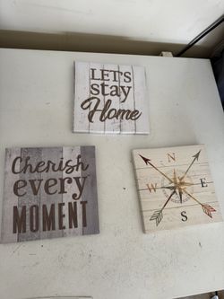 Set of 3 Rustic Farmhouse Wall Signs Home Décor Inspirational & Compass Art