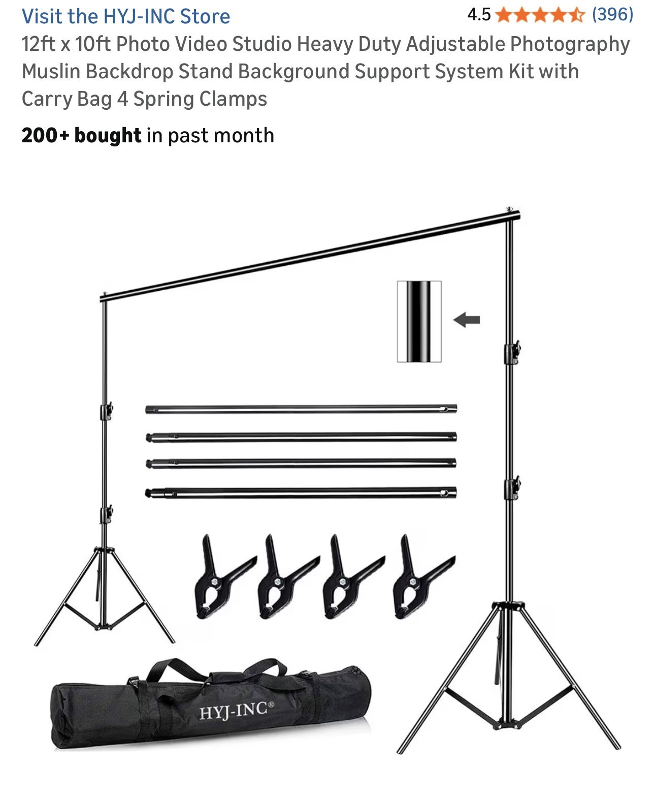 $65 Brand New HYJ-INC 12ft x 10ft Photo Video Studio Heavy Duty Adjustable Photography Muslin Backdrop Stand Background Support System Kit with Carry