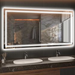 Bathroom Mirror with Lights 72x36, Front and Backlit Lighted Vanity Mirror for Bathroom Wall, Dimmable Anti-Fog LED Vanity Mirror with 3 Colors, Memor