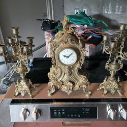 Imperial BREVETTATO Clock with TWO Candelabras - 3 Piece Garniture Set

