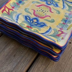 Yellow Taluvera Hand Painted PLATES set Of 6