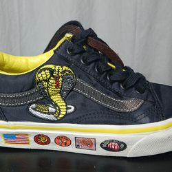 Boys 3.5 Girls 5 Vans Old Skool Cobra Kai Black Yellow Shoes Karate Sneakers