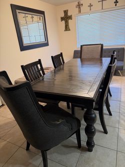 Dark Wood Dining Table with 6 Chairs