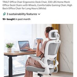 Ergonomic Office Chair (White) – High Back Mesh w/ Headrest