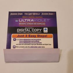 $9 DIGITAL HD MOVIE COLLECTION. JURASSIC PARK , THE LOST WORLD , JURASSIC PARK 3. $9 OR TRADE FOR A MOVIE TITLE I DO NOT ALREADY OWN.