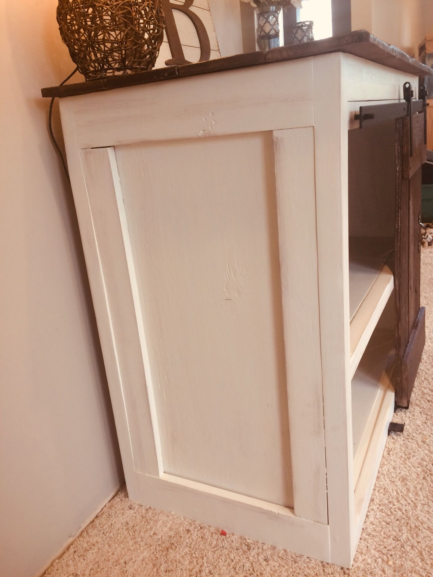 Rustic barn wood w/sliding barn wood door entertainment center/vanity/dresser/extra storage