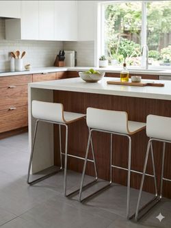 Pair of IKEA Sebastian 24" Counter Height Stools White and Chrome Bentwood Laminate MCM Mid-Century Modern $100 for 3.  $40 each.