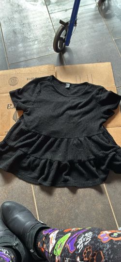 Black Waffle Knit Peplum Top