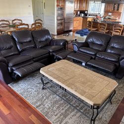 La-Z-Boy Reclining Leather Couch & Loveseat Set