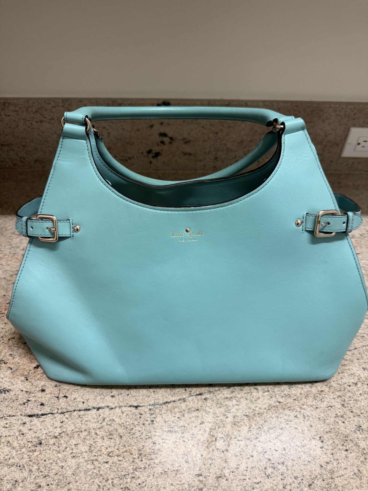 Kate Spade Structured Leather Tote – Turquoise, Gold Hardware