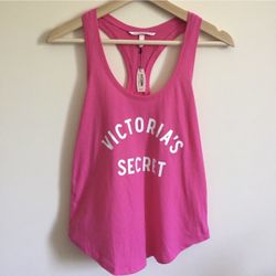 VICTORIA'S SECRET Hot Pink Logo Graphic Racerback Loungewear Tank Top NEW