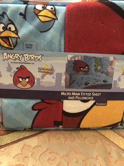 New angry birds twin size fitted sheet and pillow case