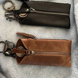 Genuine Leather Key Chain Wallets 2 One Black One Tan New 