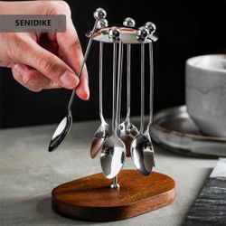 6 Pcs Coffee Spoons Teaspoons with Holder, 4.7 Inch Stainless Steel Demitasse Espresso Spoons Tea Spoons for Coffee Soup Cake Dessert Ice Cream, Resta