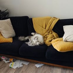 Couch - 3 seats, velvet. Includes pillows, blanket