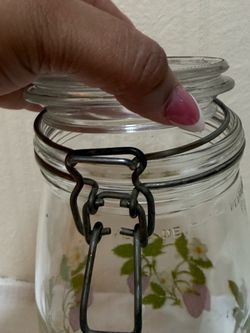 Vintage Arc France Strawberry & Floral Glass Canister Storage 1.5 L