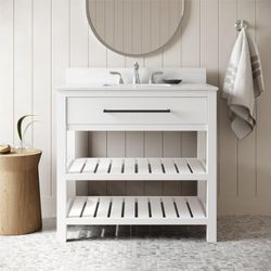 *Brand New* DHP Camden 36” Bathroom Vanity, White with Black Towel Rack