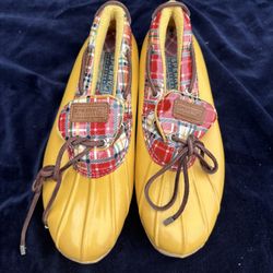 Sperry Top Sider Waterproof Rubber Duck Boot Yellow Plaid (contact info removed) Women Size 8