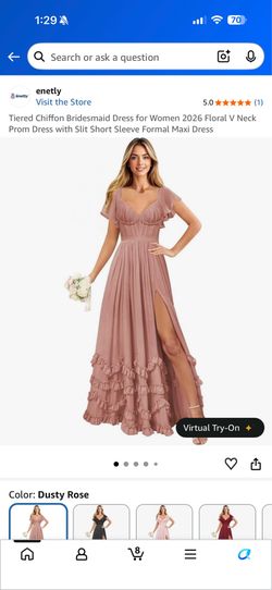Tiered Chiffon Bridesmaid Dress for Women 2026 Floral V Neck