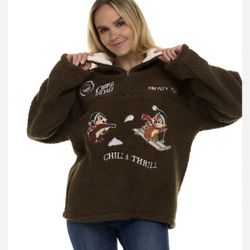 Disney CHIP & DALE Women’s Winter Sherpa Sweater XXLARGE Brown NEW