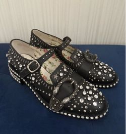 Gucci Dionysus Leather Crystal Floral Print Oxfords Flats Shoes 39 1/2 $3800