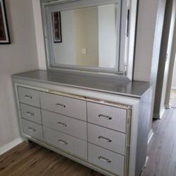 Gray Dresser And Mirror
