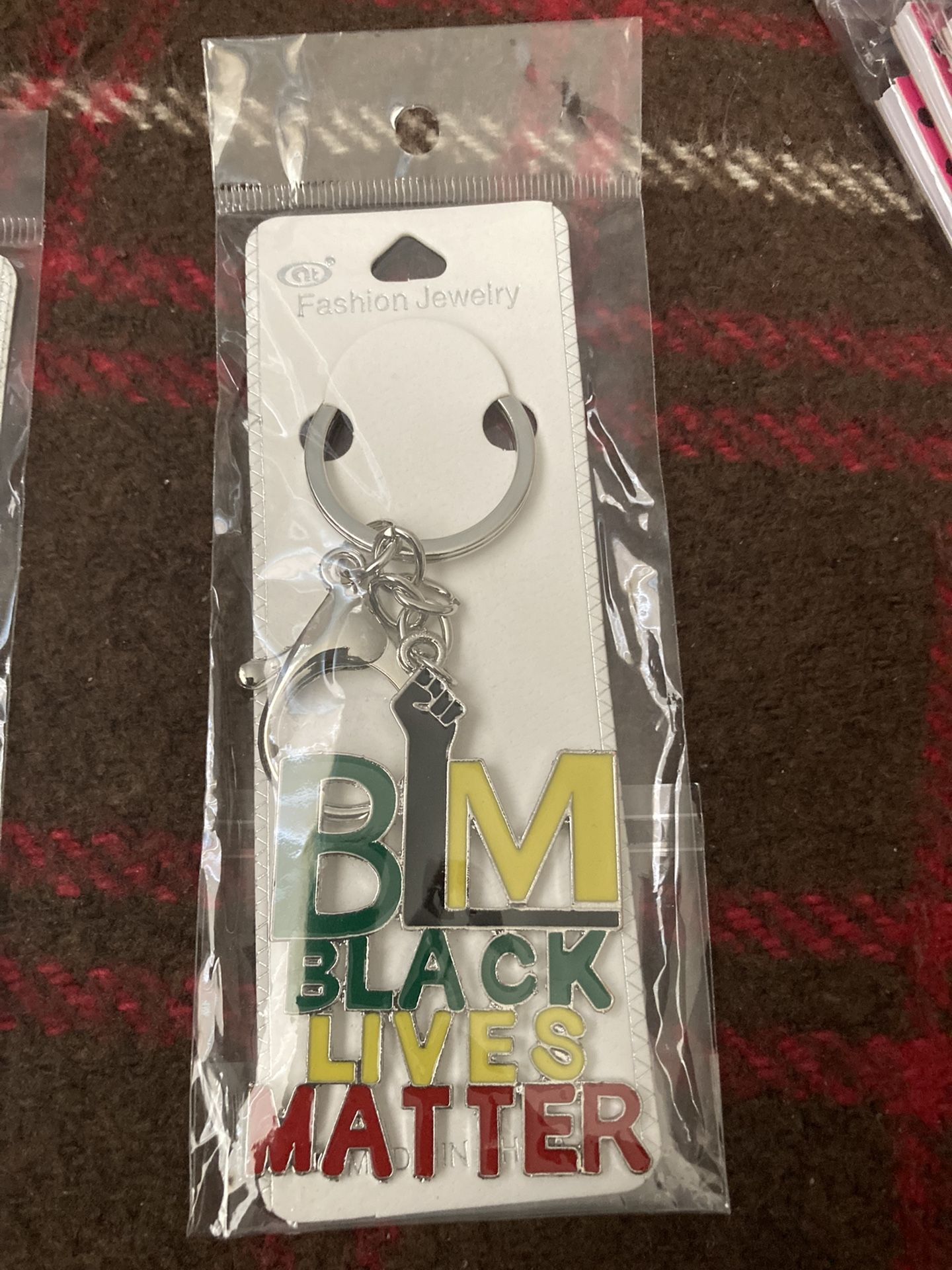 Black Lives Matter Keychain Silver Yellow Green Red