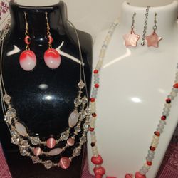 #1791, LOT PINK VINTAGE COLLECTION, NECKLACES & EARRIMGS
