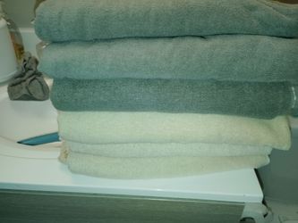 Set of Bath Towels Teal and Cream