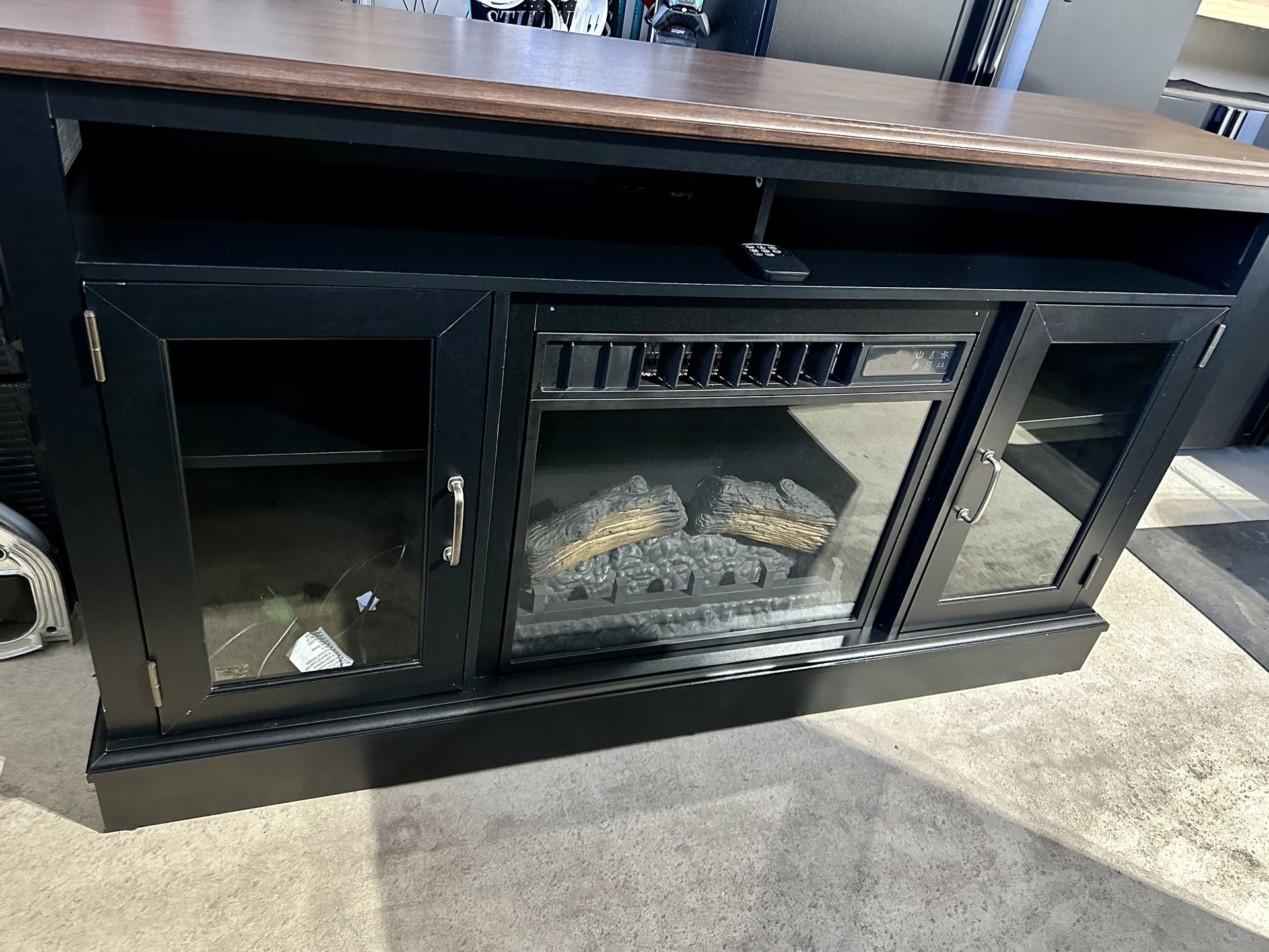 Electric Fireplace and Fan Media Cabinet