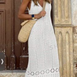 White Sweater Long Maxi Dress Medium Vacation Summer Dress