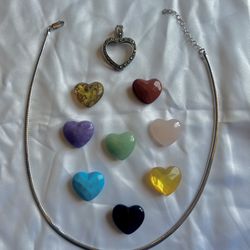 Sterling Silver Necklace with 8 Hearts
