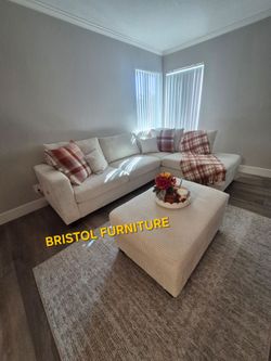 ❇️ Sectional Sofa with Ottoman, Beige Color, Upholstery Corduroy, New in the Box.