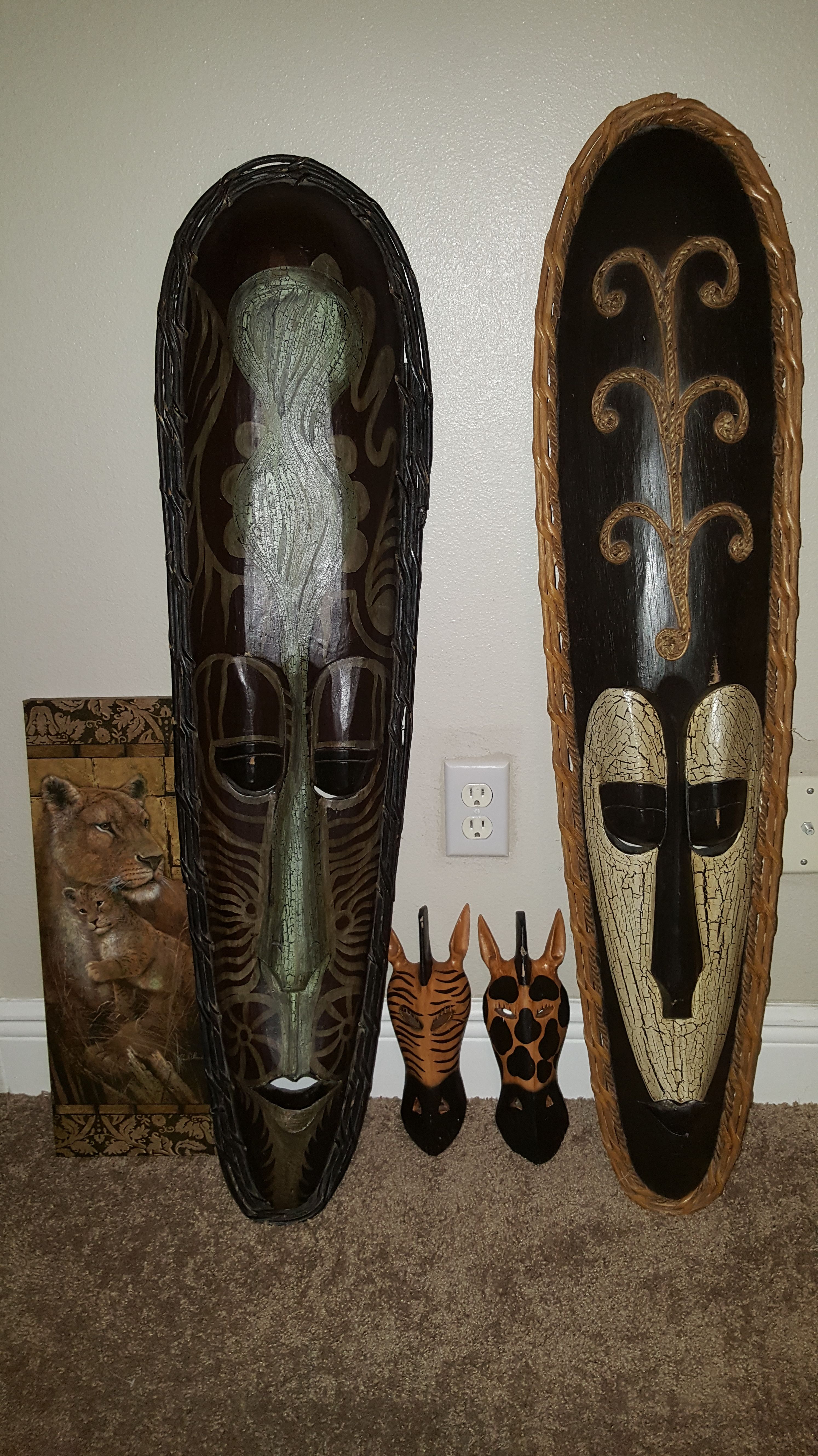 4 wood African Safari faces