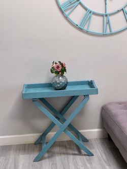 Teal Blue Wooden Tray Table