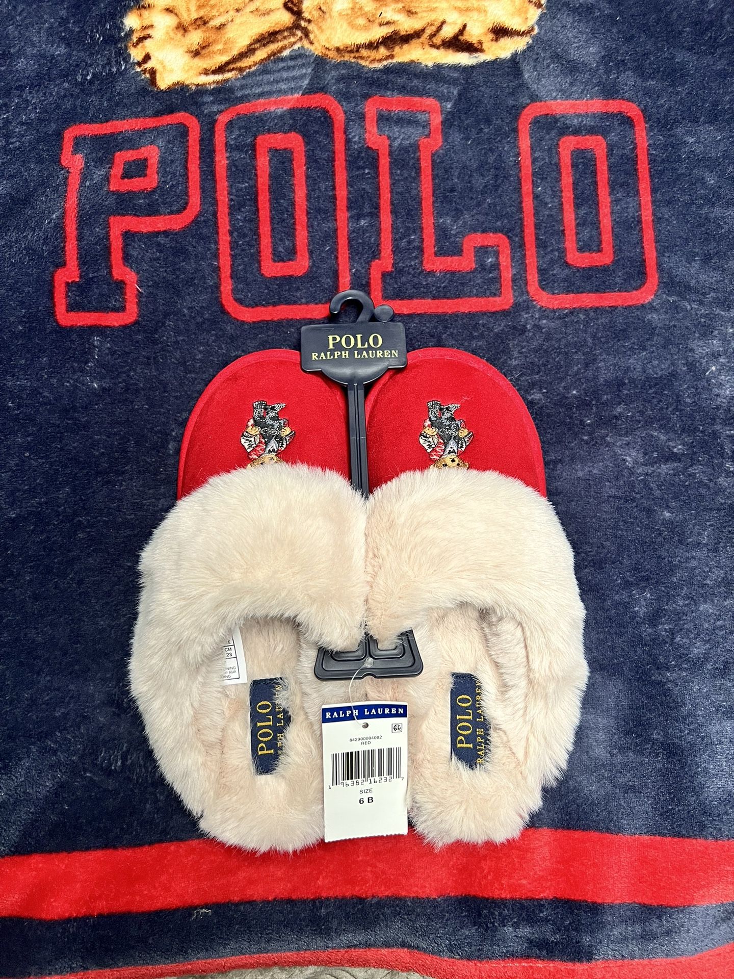 POLO RALPH LAUREN 2022 HOLIDAY BEAR FAUX SHEARLING SLIPPERS