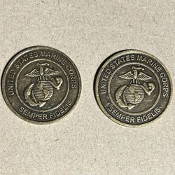 (2) US Marine Corps USMC Toys For Tots Coin Medal Semper Fidelis Commemorative Token