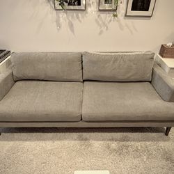 West Elm Andes Petite 76.5" Sofa, Distressed Velvet, Light Taupe, Blackened Brass feet