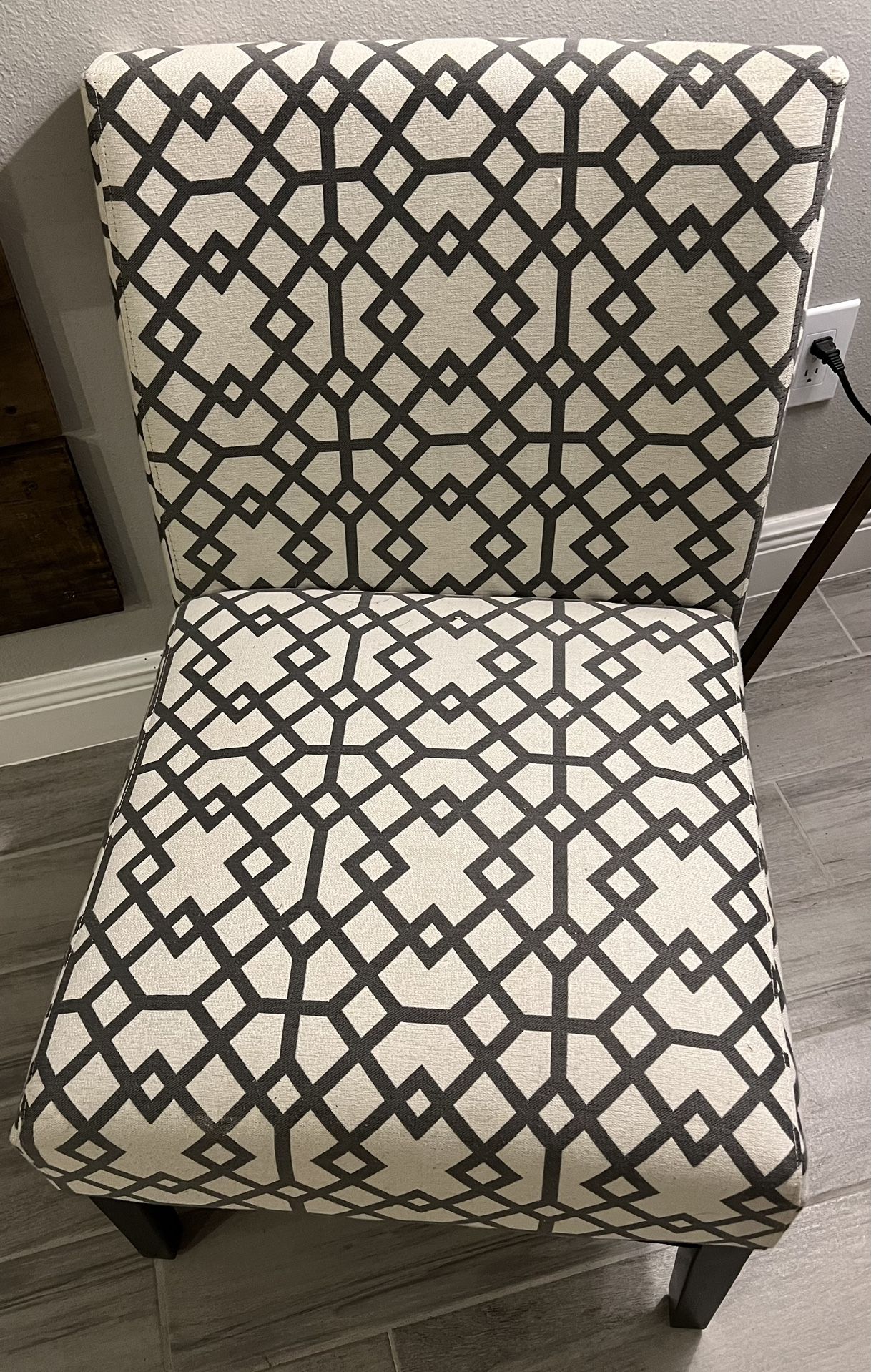 Two Fabric Accent Chairs, Grey Geometric Patterned for Sale in