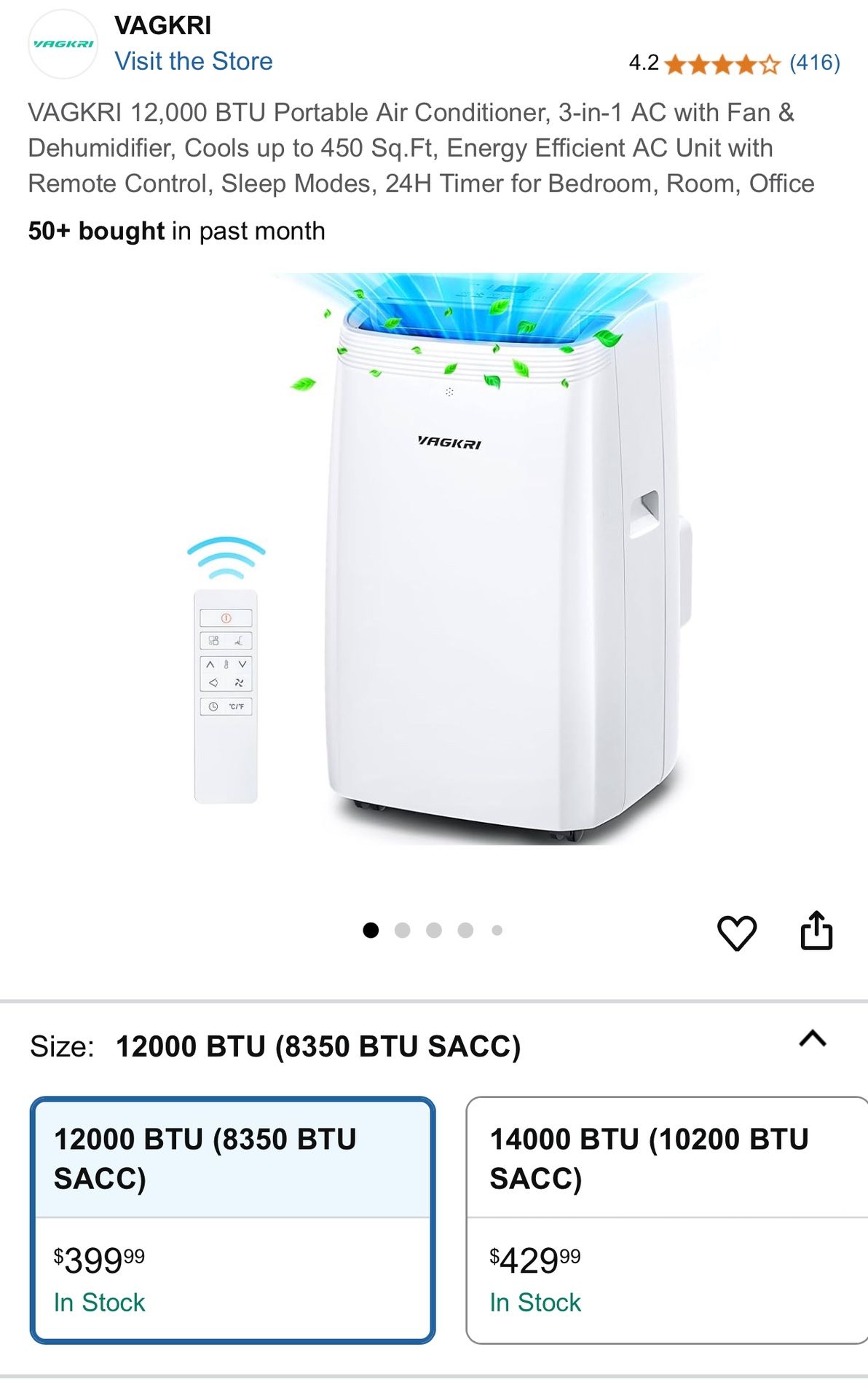 VAGKRI 12,000 BTU portable air Conditioner