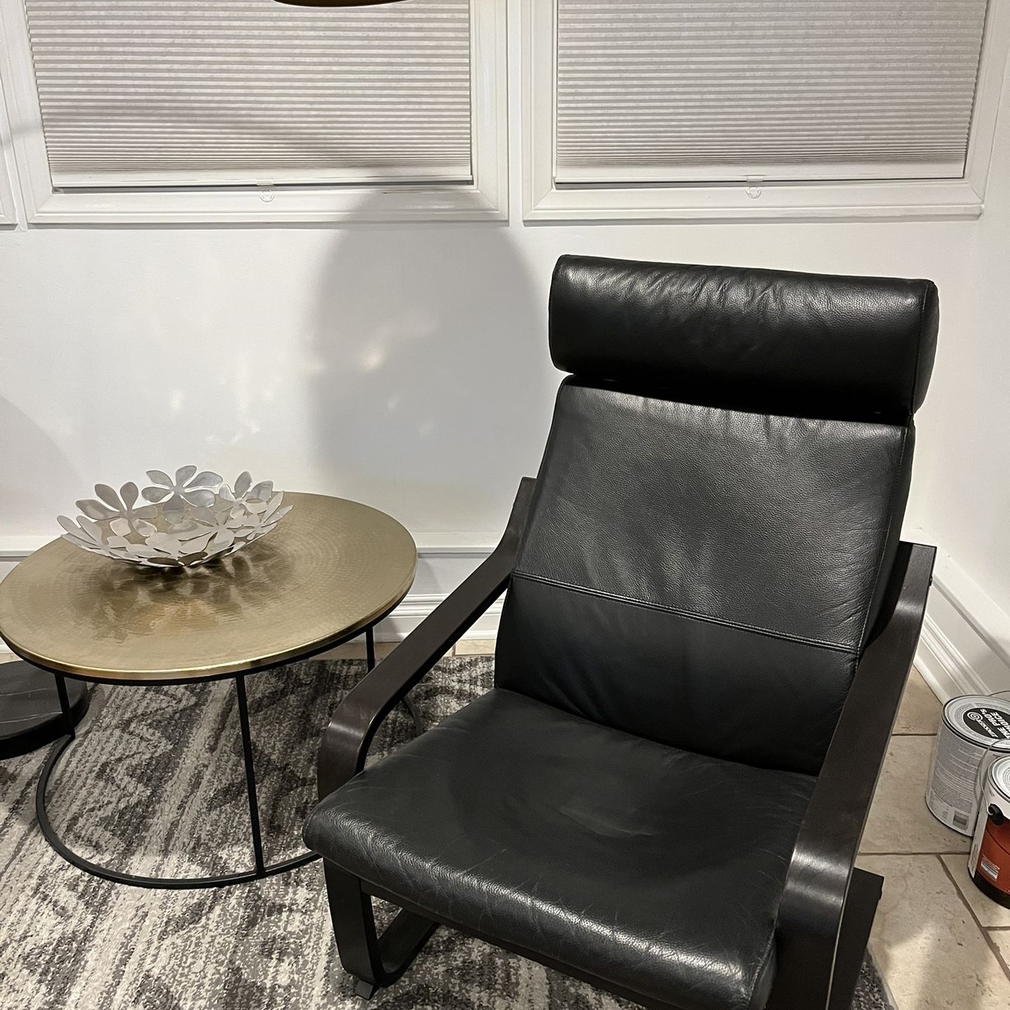 IKEA Poang Chair Black-brown with Black pebbled Leather Cushion