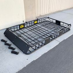 (New in box) $160 Universal Roof Rack Basket Set 64x39x6” Max 150Lbs, Includes (Cargo Net)