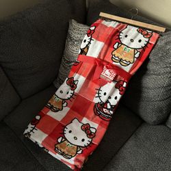 Hello Kitty Gingerbread Christmas Gingham Red White Plaid 60”x70” Throw Blanket