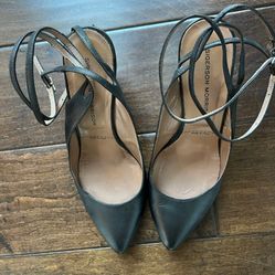 Black Leather wedge heels with straps, Sigerson Morrison