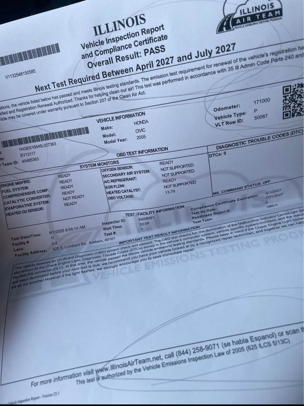 Emissions Test Pass